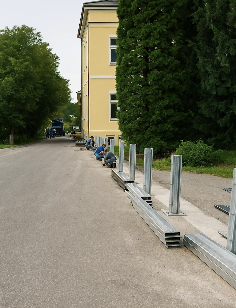 Installation des batardeaux anti-inondation.